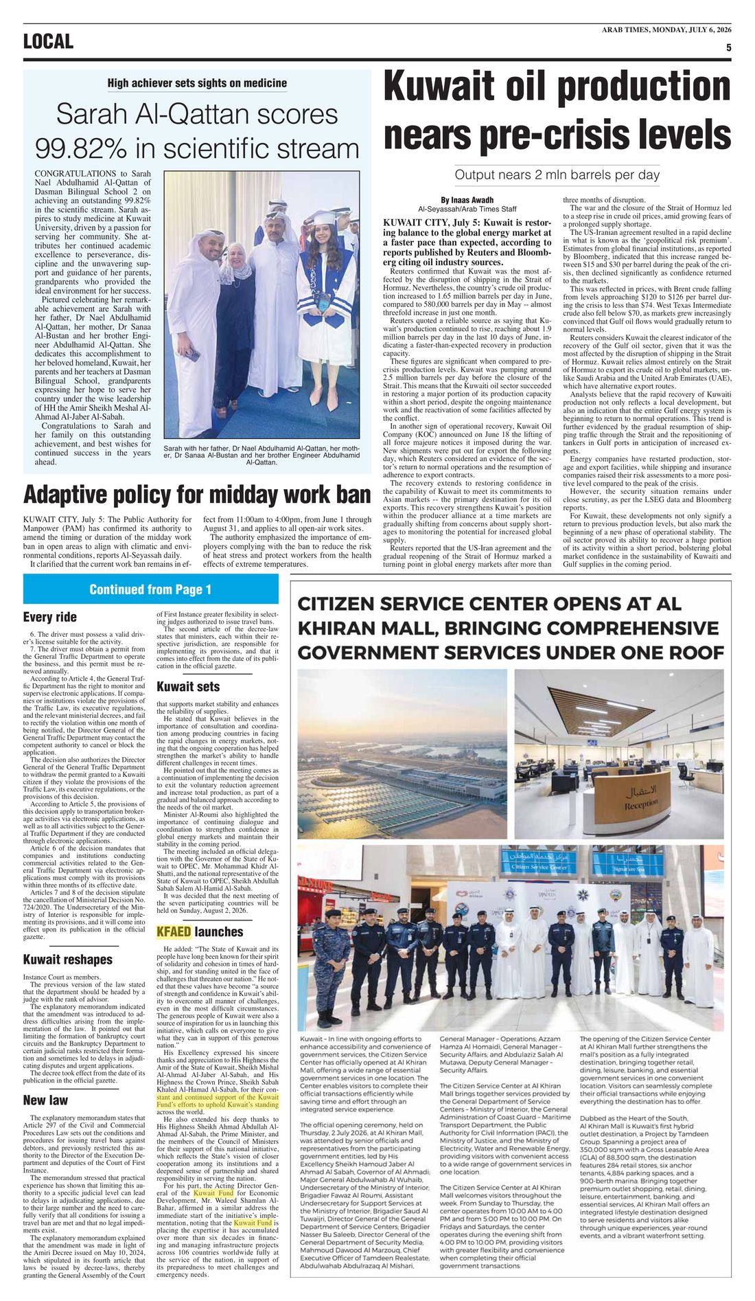 Arab Times clipping