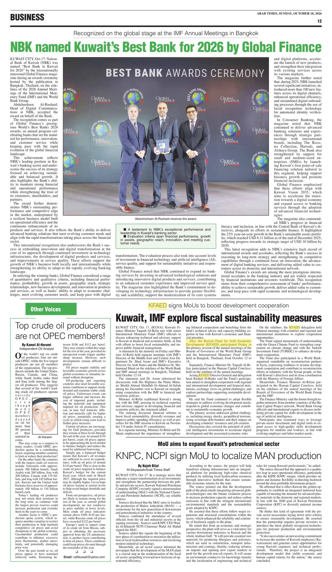 Arab Times clipping